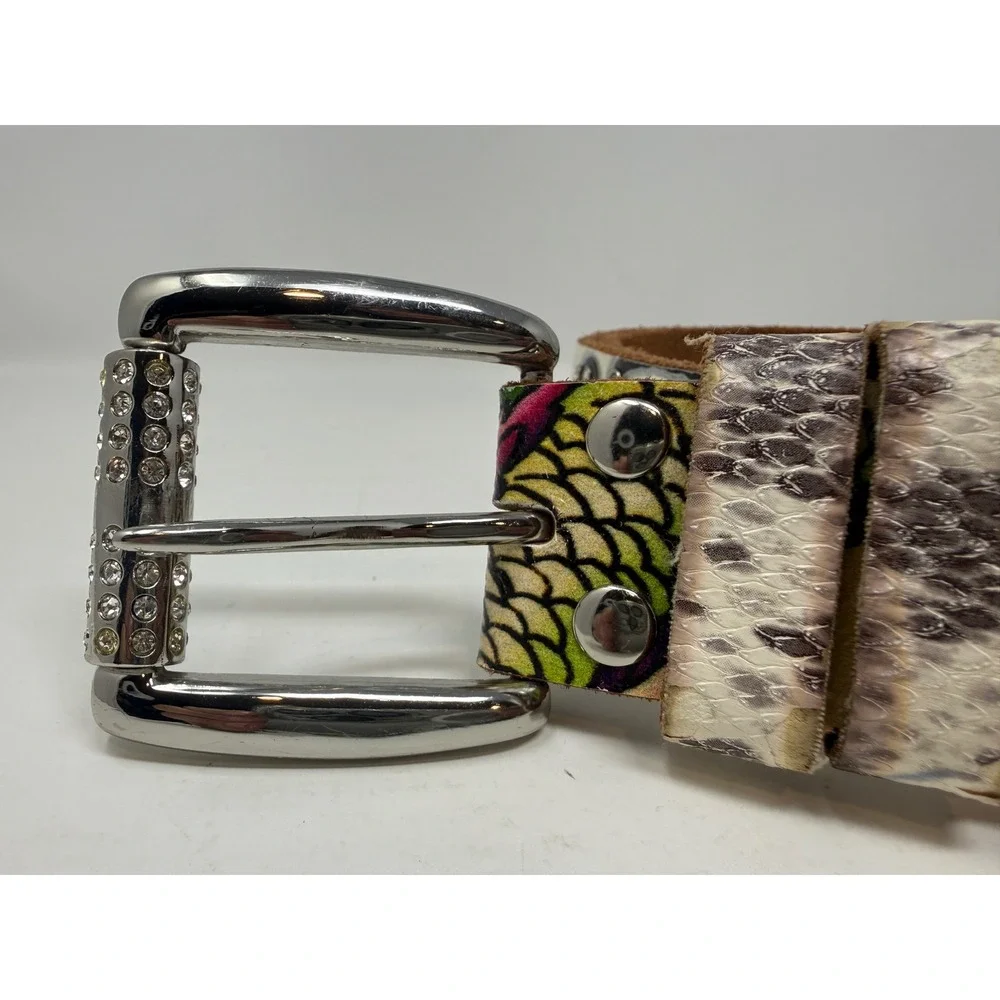 Ed Hardy Mens Dragon Tattoo Leather Belt Rhinestone Crystal White EH3243 Size S